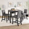 2 Tone Wooden Table Set, Modern 5 Piece Counter Height Dining Set With 4 Chairs For Kitchen Or Dining Room - Light Gray / Black - Image 4