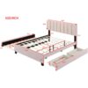 Queen Size Upholstered Platform Bed With 2 Drawers And 1 Trundle, Classic Strip Headboard Design - Pink - Image 11