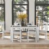 7 Piece Wooden Dining Table Set Mutifunctional Extendable Table With Leaf And 2 Drawers, 6 Dining Chairs With Soft Cushion - Brown / White - Image 3