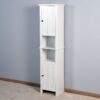 Wooden Bathroom Floor Storage Cabinet With 2 Doors And 6 Shelves - White - Image 17