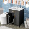 Bathroom Vanity Combo With Ceramic Sink, Luxurious Space-Saving Vanity, 2 Soft Close Doors - Black - Image 4