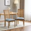 French Country Dining Chairs With Elegant Cane Backrest & Upholstered Seats Frame (Set of 2) - Slate Blue - Image 6
