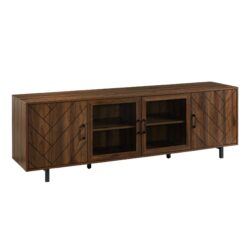 Modern Scandinavian 4 Door Herringbone 70" TV Stand For TVs Up To 80" - Dark Walnut