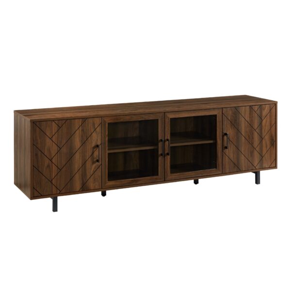 Modern Scandinavian 4 Door Herringbone 70" TV Stand For TVs Up To 80" - Dark Walnut