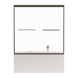 Double Sliding Bathtub Shower Door, Semi Frameless Bypass Tub Door, 1 / 4" (6Mm) Tempered Glass With Explosion - Proof Film, Adjustable Aluminum Alloy Frame - Matte Black