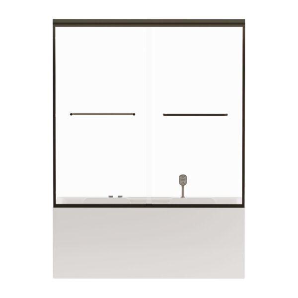 Double Sliding Bathtub Shower Door, Semi Frameless Bypass Tub Door, 1 / 4" (6Mm) Tempered Glass With Explosion - Proof Film, Adjustable Aluminum Alloy Frame - Matte Black