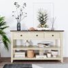 Retro Design Console Table With Two Open Shelves, Pine Frame And Legs For Living Room - Espresso / Beige - Image 3