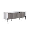 Two Toned TV Stand With Four Cabinet Doors, Storage Cabinet - White / Distressed Gray - Image 3