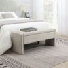 Modern Bed End Bench With Storage, Upholstered Large Foot Rest Stool, Comfy Window Vanity Bench For Living Room, Dorm, Coffee Table, Linen - Light Gray - Image 2