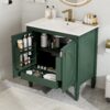 30" Bathroom Vanity With Sink, 2 Doors With Shelf, Soft Close Door Hinges, Vintage Style - Green - Image 3