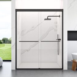 Modern Semi Frameless Double Sliding Shower Door With 1 / 4" Sgcc Tempered Glass - Matte Black