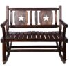 Rustic Outdoor Wood Rocking Bench Double Rocking Chair For 2 Persons With Curved Seat, Porch Rocker - Brown - Image 9