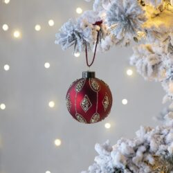 Christmas Ball Ornaments, Glass Decorative Hanging Ball Christmas Tree Ornaments, For Holiday Party Decorations (Set of 12) - Red