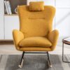 35.5" Rocking Chair With Pocket, Soft Teddy Fabric Rocking Chair For Nursery, Comfy Wingback Glider Rocker With Safe Solid Wood Base For Living Room Bedroom Balcony - Turmeric - Image 14