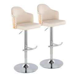 Ahoy - Contemporary Adjustable Barstool With Swivel With Rounded T Footrest (Set of 2) - Chrome / Natural / Cream