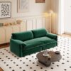 Queen Pull Out Sofa Bed, 3 In 1 Convertible Sleeper Sofa With Side Storage Multifunctional Velvet Loveseat Bed For Living Room - Green - Image 6