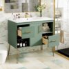 Bathroom Vanity With Resin Sink Combo Set, Modern Freestanding Single Bathroom Cabinet With 2 Drawers & 2 Storage Compartments, Storage Cabinet For Bathroom, Frame Vanity Set - Green - Image 3