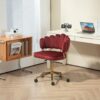 Velvet Home Office Desk Chair, Modern Cute Computer Chair With Swivel Wheels, Height Adjustable - Wine Red - Image 2