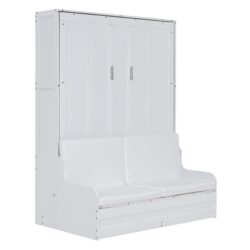 Queen Size Murphy Space Saving Wall Bed With Cushion - White