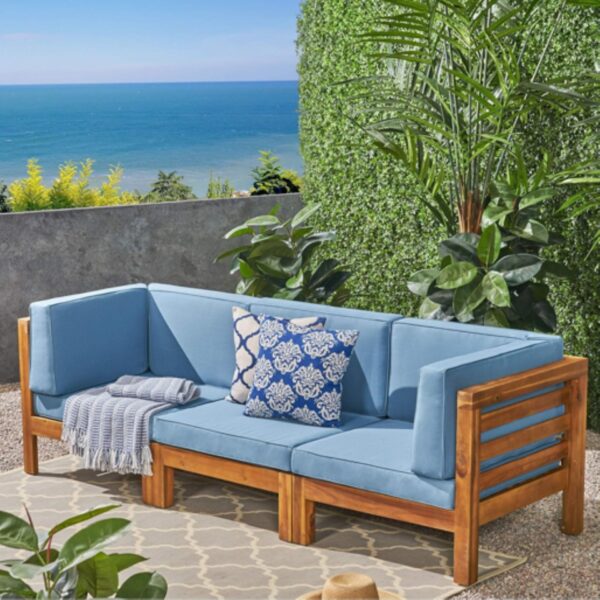 Oana - 3 Piece Sofa Set With Water Resistant Cushions - Blue