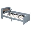 Queen & Twin Long Size Upholstered Platform Bed, Mother & Child Bed With Hydraulic Storage System, Drawer Box, Bedhead Storage Shelf And 2 Pairs Of Sockets & USB Ports - Gray - Image 8