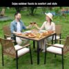 All Weather Patio Dining Table Set With Top And Umbrella Hole - Rattan Outdoor Furniture - Yellow - Image 2