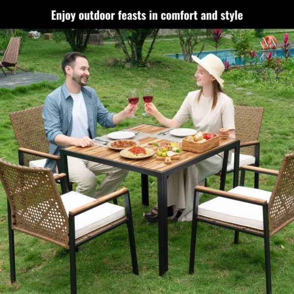 All Weather Patio Dining Table Set With Top And Umbrella Hole - Rattan Outdoor Furniture - Yellow