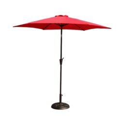 8.8' Outdoor Aluminum Patio Umbrella, Patio Umbrella, Market Umbrella With 33 Pounds Round Resin Umbrella Base, Push Button Tilt And Crank Lift - Red
