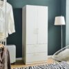 Emma - 2 Door Wood Closet With 2 Drawers And Hanging Bars - White - Image 3