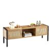 Rattan TV Cabinet With Variable Color Light Strip, Double Sliding Doors For Storage, Adjustable Shelf, Metal Legs, TV Console For Living Room - Natural - Image 6
