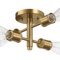 Ephemeral - 4 Lights Semi Flush Mount Retro Hallway Kitchen Bedroom Living Room Ceiling Pendant - Antique Brass / Clear / Gold