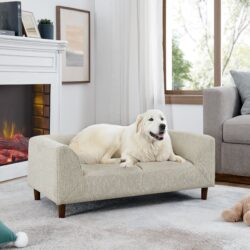 Modern Rectangular Pet Sofa With Backrest And Armrests, Soft Cushion For Small And Medium Dogs - Beige