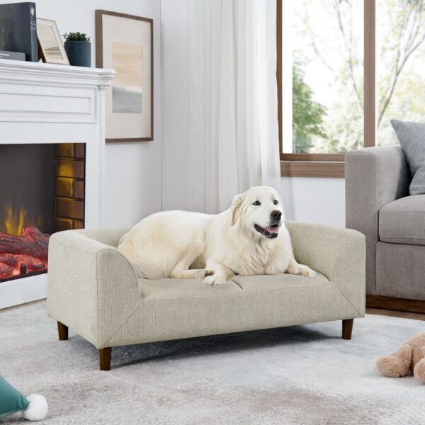 Modern Rectangular Pet Sofa With Backrest And Armrests, Soft Cushion For Small And Medium Dogs - Beige
