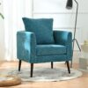 Accent Chair, Boucle Chair, Barrel Chair, Fabric Armchair Club Chair, Upholstered Arm Chair With Solid Wood Legs, Waist Pillow, Padded Single Chair For Living Room / Bedroom / Study / Waiting Room - Teal - Image 8