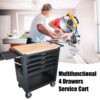 4 Drawers Multifunctional Tool Cart With Wheels And Wooden Top - Black - Image 2