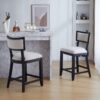 Counter Stools (Set of 2), Upholstered Counter Height Bar Stools With Comfy Back, Solid Rubber Wood Frame, Backrest, Footrest, Armless Barstools For Home Bar, Kitchen Counter - Beige / Black - Image 6