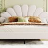 Queen Size Upholstered Platform Bed With Flower Pattern Headboard - Beige - Image 15