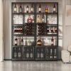 82.7" Industrial Standing Wine Rack With Glass Rack Tall Freestanding Floor Bar Cabinet - Walnut / Black - Image 3