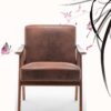 Accent Chair, Classic Mid Century Modern For Extra Seating - Brown - Image 2