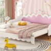 Twin Extending Daybed With LED Lights, Modern Upholstered Princess Daybed With Crown Headboard - White - Image 22