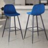 Bar Stools (Set of 2) Velvet Barstool Modern Counter Bar Height Chair With Back, Sturdy Metal Legs & Footrests, Island Stool For Kitchen Bar - Blue - Image 15