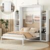 Full Size Murphy Wall Bed With Shelves And LED Lights - White - Image 16
