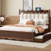 Queen Size Storage Platform Bed, With 2 Big Drawers, Twin Long Size Trundle, One Set Of Sockets & USB Ports - Walnut - Image 18