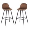 Bar Stools (Set of 2) Velvet Barstool Modern Counter Bar Height Chair With Back, Sturdy Metal Legs & Footrests, Island Stool For Kitchen Bar - Brown - Image 14