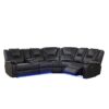 Modern Faux Leather Manual Reclining With Center Console With LED Light Strip, Living Room Furniture Set, Symmetrical Couch With 2 Cup Holders And Storage For Living Room - Black - Image 8