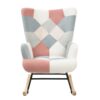 Accent Rocking Chair, Mid-Century Fabric Rocker Chair With Wood Legs And Patchwork Linen For Livingroom Bedroom - Pink - Image 9