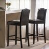 Bar Stools (Set of 2), Upholstered Barstools Armless, Rubber Wood Leg - Brown - Image 4