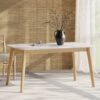 Dining Table With Splayed Rubberwood Legs & Faux Wood Tabletop, Mid Century Modern - White Oak - Image 6