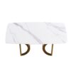 70.87" Modern Artificial Stone White Curved Golden Metal Leg Dining Table, Can Accommodate 6-8 People - White / Gold - Image 5