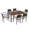 7 Piece Outdoor Patio Wicker Dining Set Patio Wicker Furniture Dining Set With Top - Brown / Cream - Image 3
